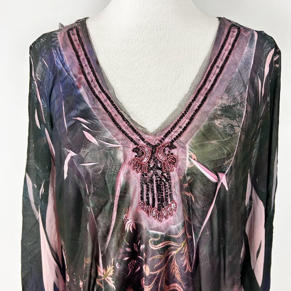 Women's Y2K Fairy Grunge Floral Beaded Top Whimsical Flowy Relaxed Size 2X - Picture 2 of 8